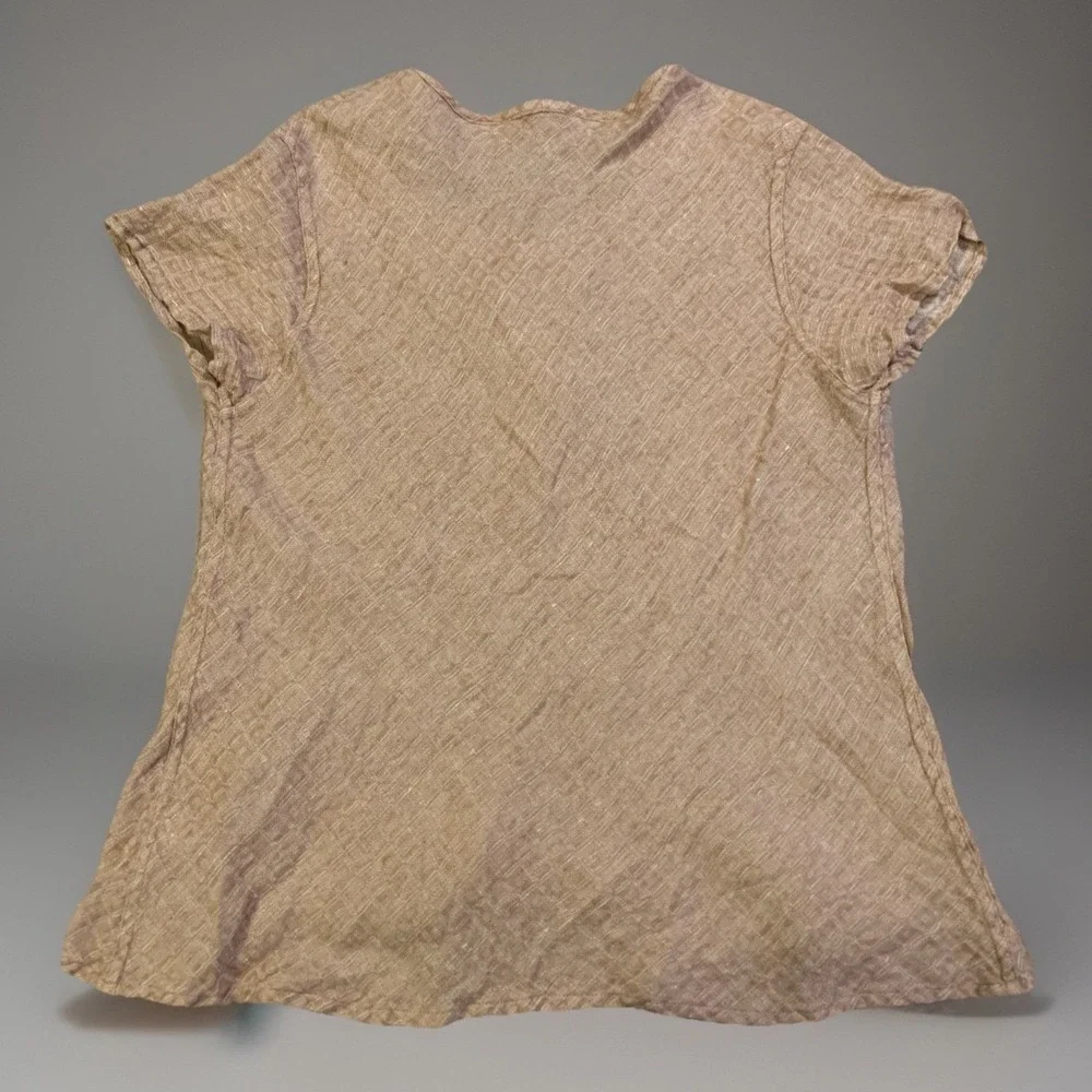 Flax Top Women Sz Petite Pale pink 100% Linen Blouse Boxy Lagenlook Short Sleeve - Picture 4 of 5